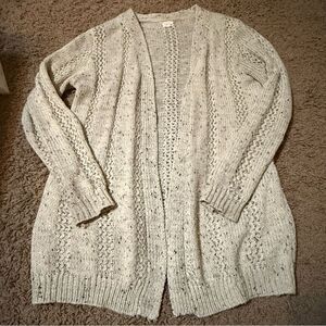 Listicle Cable Knit open front long cardigan in tan color acrylic/mohair s/m